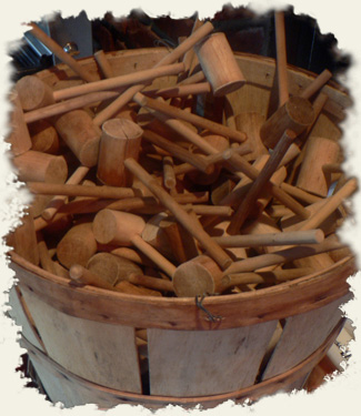 bucket of wooden mallots